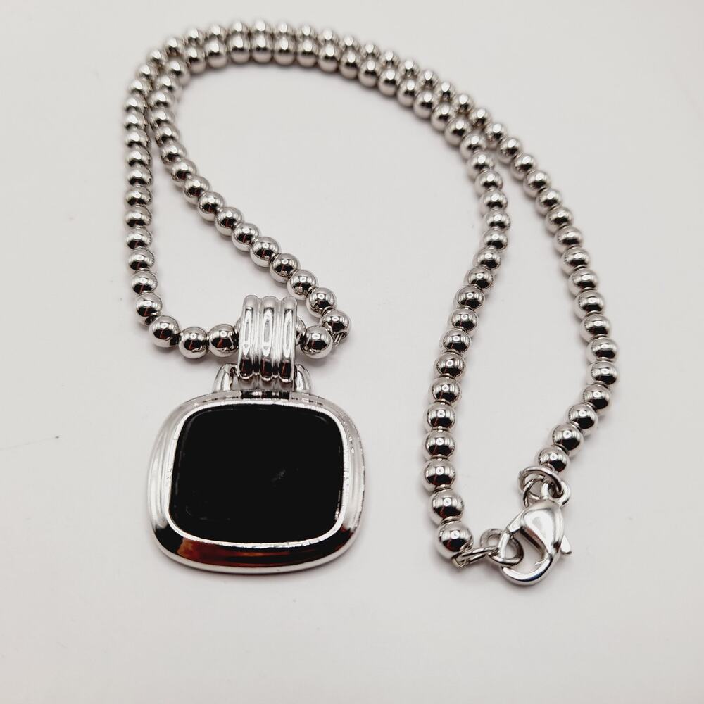 Monet Silver Tone Black Glass Pegasus Pendant Necklace – 16 Inches - Picture 4 of 9